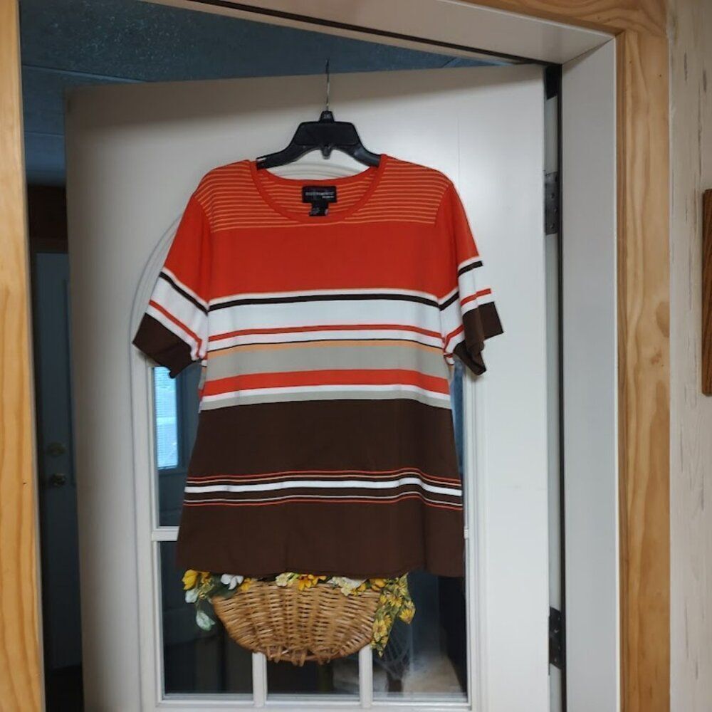 New Requirements Woman Orange Brown Multi-Color Knit Top Size Women's 2X